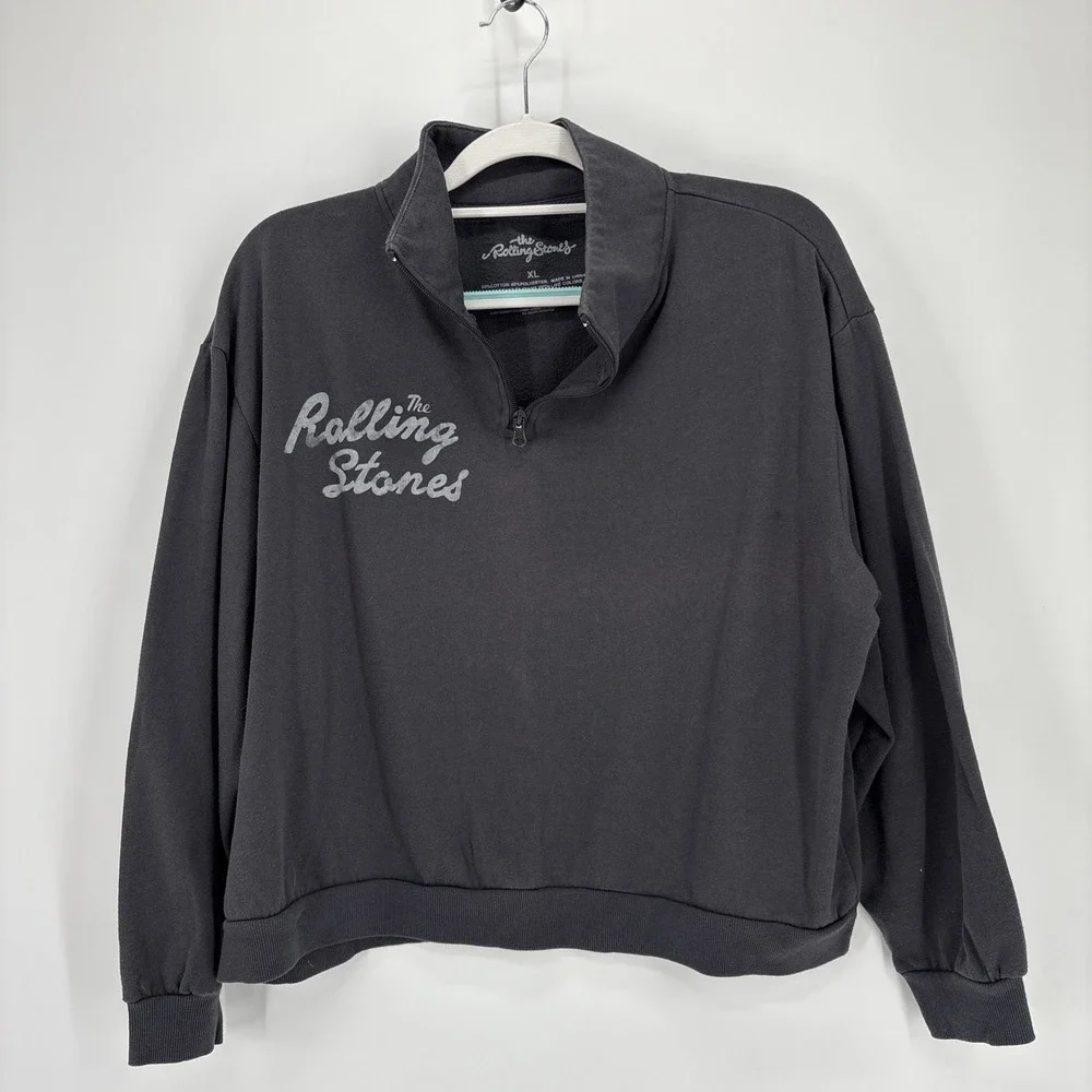 The Rolling Stones Sweatshirt Womens XL Gray Quarter Zip Pullover